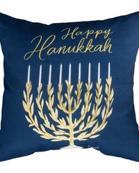 Happy Hanukkah Navy 18 In Climaweave Pillow by   