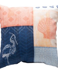 Nautical Wonder Navy & Coral With Heron 18x18 Climaweave by   