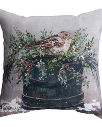 Little Brown Bird On Pot 18 In Climaweave Pillow by   