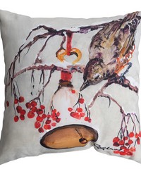 Robin With Bell 18 In Climaweave Pillow by   