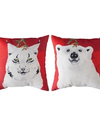 White Christmas Animals - Polar Bear/lynx 18 In Climaweave Pillow by   