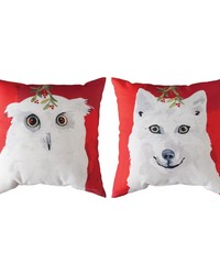 White Christmas Animals - Owl/wolf 18 In Climaweave Pillow by   