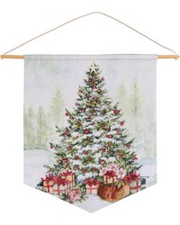 Holly And Pine - Christmas Tree And Poinsettias 16x20 Pennant by   