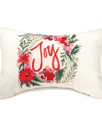 Holiday Floral Joy Word Pillow by   