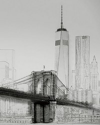 New York Art Illustration Black And White Wall Mural by  Brewster Wallcovering 