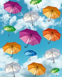 Multicolored Umbrellas in the Sky Wall Mural by  Brewster Wallcovering 