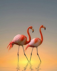 Sunrise Flamingos Wall Mural by   