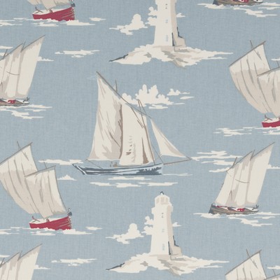 Clarke and Clarke Skipper Marine in Maritime Print Collection Cotton Boats and Sailing  Lighthouse   Fabric