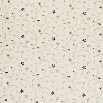 Clarke and Clarke Mellor F0599 F0599/02 CAC Heather in 9595 Polyester  Blend Crewel and Embroidered  Floral Embroidery  Fabric
