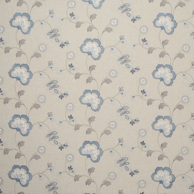 Clarke and Clarke Chatsworth F0735 F0735/02 CAC Chambray in Manor House Blue Viscose  Blend Jacobean Floral  Scrolling Vines   Fabric
