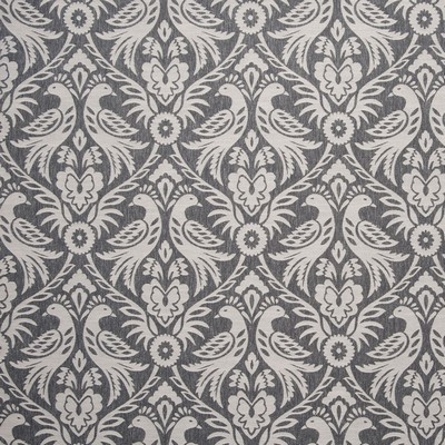 Clarke and Clarke Harewood F0737 F0737/03 CAC Charcoal in Manor House Grey Polyester  Blend Birds and Feather  Modern Contemporary Damask   Fabric