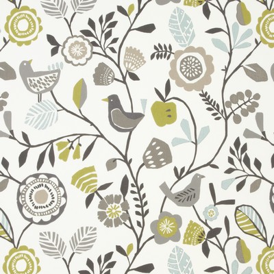 Clarke and Clarke F0990 1 CHARTREUSE/CH in 9193 Multipurpose COTTON Birds and Feather  Modern Floral  Fabric