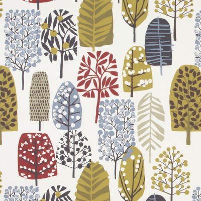 Clarke and Clarke F0992 3 INDIGO/CRANBE in 9193 Blue COTTON Leaves and Trees   Fabric