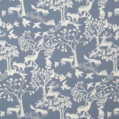 Clarke and Clarke F0993 1 CHAMBRAY in 9193 Blue COTTON Birds and Feather  Hunting Themed Leaves and Trees  Animal Toile   Fabric