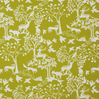 Clarke and Clarke F0993 2 CHARTREUSE in 9193 COTTON Birds and Feather  Hunting Themed Leaves and Trees  Animal Toile   Fabric