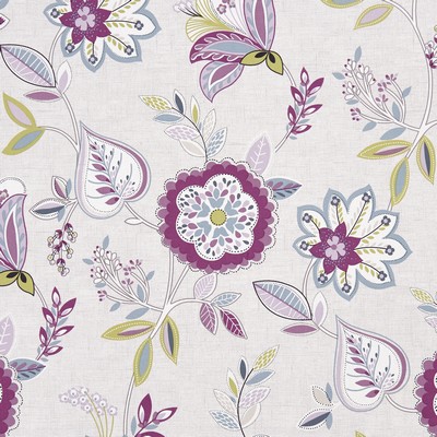 Clarke and Clarke F1066 2 DAMSON in 9189 COTTON Jacobean Floral   Fabric