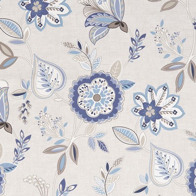 Clarke and Clarke F1066 3 DENIM in 9189 Blue COTTON Jacobean Floral   Fabric