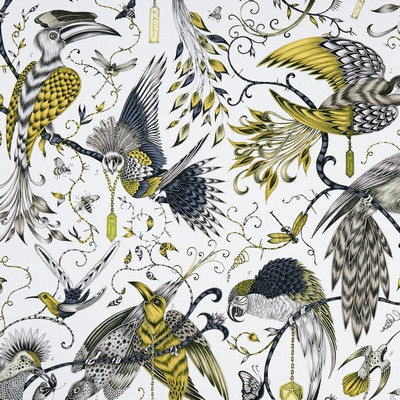 Clarke and Clarke AUDUBON F1108/02 CAC GOLD in ANIMALIA BY EMMA J SHIPLEY FOR C&C Gold Multipurpose -  Blend Birds and Feather   Fabric