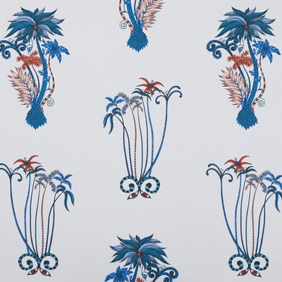 Clarke and Clarke JUNGLE PALMS F1110/01 CAC BLUE in ANIMALIA BY EMMA J SHIPLEY FOR C&C Blue Multipurpose -  Blend Leaves and Trees  Tropical   Fabric