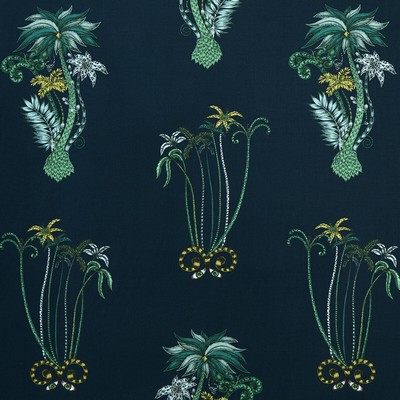 Clarke and Clarke JUNGLE PALMS F1110/03 CAC NAVY in ANIMALIA BY EMMA J SHIPLEY FOR C&C Blue Multipurpose -  Blend Leaves and Trees  Tropical   Fabric