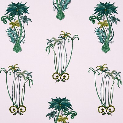 Clarke and Clarke JUNGLE PALMS F1110/04 CAC PINK in ANIMALIA BY EMMA J SHIPLEY FOR C&C Pink Multipurpose -  Blend Tropical  Leaves and Trees   Fabric