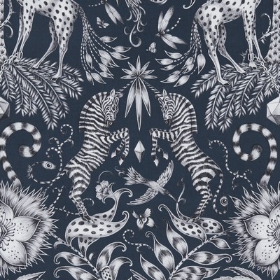 Clarke and Clarke KRUGER F1111/05 CAC NAVY in ANIMALIA BY EMMA J SHIPLEY FOR C&C Blue Multipurpose -  Blend Jungle Safari   Fabric