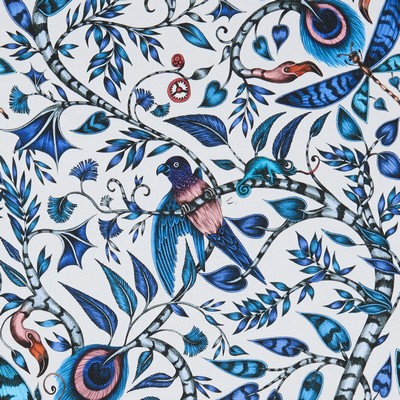 Clarke and Clarke ROUSSEAU F1113/01 CAC BLUE in ANIMALIA BY EMMA J SHIPLEY FOR C&C Blue Multipurpose -  Blend Birds and Feather   Fabric
