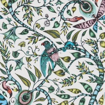 Clarke and Clarke ROUSSEAU F1113/03 CAC JUNGLE in ANIMALIA BY EMMA J SHIPLEY FOR C&C Green Multipurpose -  Blend Birds and Feather   Fabric