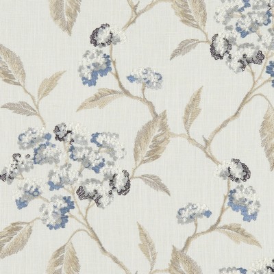 Clarke and Clarke SUMMERBY F1125/02 CAC DENIM in CLARKE & CLARKE AVEBURY Blue Multipurpose Linen  Blend Traditional Floral  Vine and Flower  Embroidered Linen   Fabric