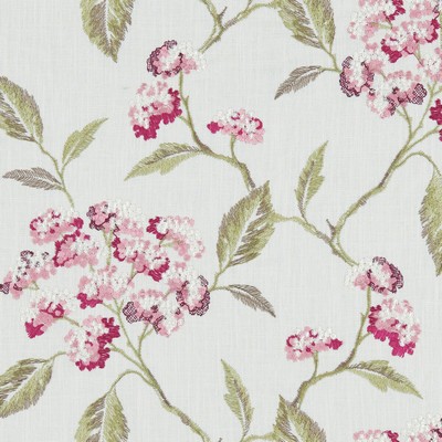 Clarke and Clarke SUMMERBY F1125/05 CAC RASPBERRY in CLARKE & CLARKE AVEBURY Pink Multipurpose Linen  Blend Traditional Floral  Vine and Flower  Embroidered Linen   Fabric