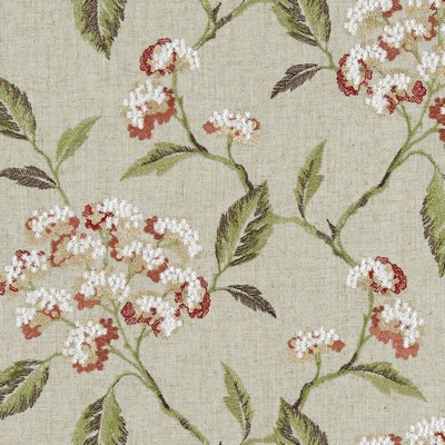 Clarke and Clarke SUMMERBY F1125/06 CAC SPICE in CLARKE & CLARKE AVEBURY Orange Multipurpose Linen  Blend Traditional Floral  Vine and Flower  Embroidered Linen   Fabric