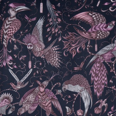 Clarke and Clarke AUDUBON VELVET F1207/01 CAC PINK in ANIMALIA BY EMMA J SHIPLEY FOR C&C Pink Multipurpose -  Blend Birds and Feather  Printed Velvet   Fabric