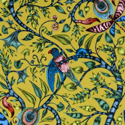 Clarke and Clarke ROUSSEAU VELVET F1212/01 CAC LIME in ANIMALIA BY EMMA J SHIPLEY FOR C&C Green Multipurpose -  Blend Birds and Feather  Printed Velvet   Fabric