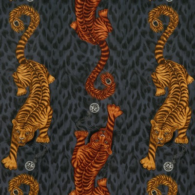 Clarke and Clarke TIGRIS VELVET F1213/01 CAC FLAME in ANIMALIA BY EMMA J SHIPLEY FOR C&C Orange Multipurpose -  Blend Jungle Safari  Printed Velvet   Fabric