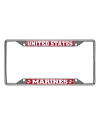 U.S. Marines Chrome Metal License Plate Frame 6.25in x 12.25in Red by   