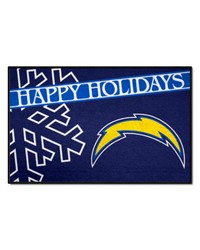 Los Angeles Chargers Starter Mat Accent Rug  19in. x 30in. Happy Holidays Starter Mat Blue by   