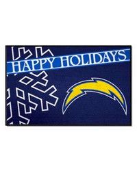 Los Angeles Chargers Starter Mat Accent Rug  19in. x 30in. Happy Holidays Starter Mat Blue by   