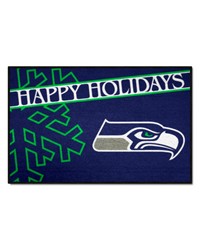 Seattle Seahawks Starter Mat Accent Rug  19in. x 30in. Happy Holidays Starter Mat Navy by   