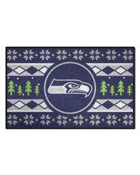 Seattle Seahawks Holiday Sweater Starter Mat Accent Rug  19in. x 30in. Navy by   