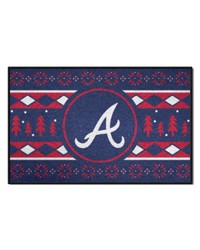 Atlanta Braves  in Braves in  Script Logo Holiday Sweater Starter Mat Accent Rug  19in. x 30in. Navy by   