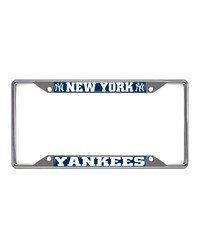 New York Yankees Chrome Metal License Plate Frame 6.25in x 12.25in Blue by   