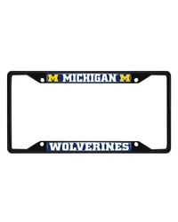 Michigan Wolverines Metal License Plate Frame Black Finish Blue by   