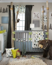 4Pc Set Includes quilt bumper bear print sheet crib skirt by   