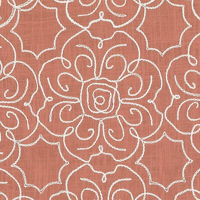 Duralee 32871 31 Coral in 3014 Orange Linen  Blend Line Drawn Flower   Fabric