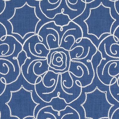 Duralee 32871 563 Lapis in 3013 Blue Linen  Blend Vine and Flower   Fabric