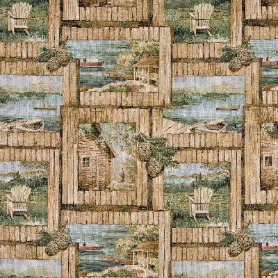Charlotte Fabrics 1002 Serenity Green Tapestry cotton  Blend Fire Rated Fabric Heavy Duty CA 117 Fire Retardant Print and Textured Boats and Sailing Picturesque Tapestry 