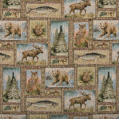 Charlotte Fabrics 1023 Yellowstone Beige Tapestry cotton  Blend Fire Rated Fabric Hunting Themed Heavy Duty CA 117 Fire Retardant Print and Textured Animal Tapestry 