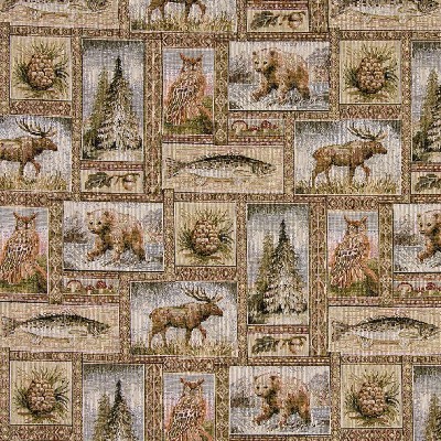 Charlotte Fabrics 1024 Woodland Beige Tapestry cotton  Blend Fire Rated Fabric Hunting Themed Heavy Duty CA 117 Fire Retardant Print and Textured Animal Tapestry 