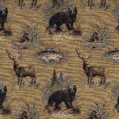 Charlotte Fabrics 1027 Marsh Brown Tapestry cotton  Blend Fire Rated Fabric Hunting Themed Heavy Duty CA 117 Fire Retardant Print and Textured 