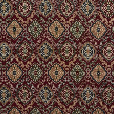 Charlotte Fabrics 1981 Merlot Heirloom Red Drapery Polyester  Blend Fire Rated Fabric Damask Medallion Heavy Duty CA 117 Contemporary Tapestry 